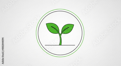 Green sprout with two leaves in a circle logo for growth nature and harmony concepts