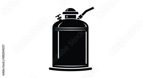 a striking illustration depicts a cylindrical aerosol can with a nozzle featuring details and rendered in a clean bold silhouette design