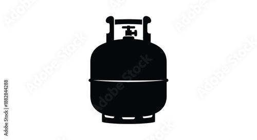 a simple black and white illustration depicts a gas cylinder or propane tank against a plain white background presented as a silhouette