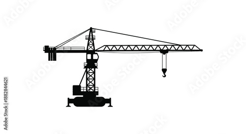a detailed black silhouette depicting a construction crane against a stark white background showcasing industrial architecture and machinery high quality professional
