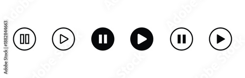 media player button icon sets. Pause icon, repeat icon, resume icon, play icon. Vector illustration