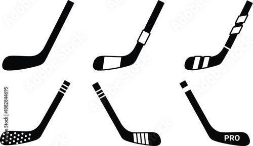 Ice hockey sticks for slap shot icons. hockey sticks silhouette vector. 