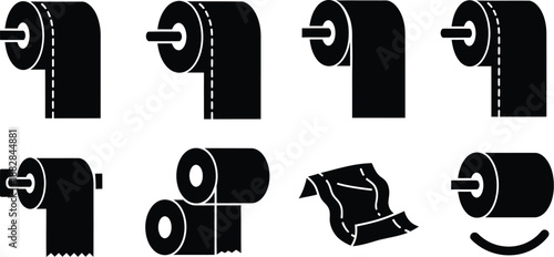Toilet paper roll, serviette tissue paper vector icons. 