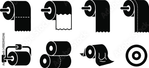 Toilet paper roll, serviette tissue paper vector icons. 