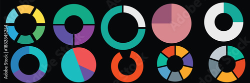 Modern Flat Design Colorful Pie and Donut Charts for Data Visualization and Analysis