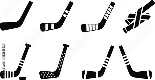 Ice hockey sticks for slap shot icons. hockey sticks silhouette vector. 