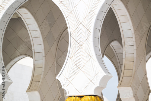 the grand mosque in Abu Dhabi close up photography, in a cinematic style, without people and  withcopy space 