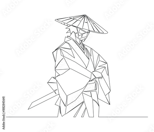 Continuous line drawing of a Japanese Samurai. Single line illustration of a Japanese samurai. Bunka No hi, Culture Day Concept. Editable outline