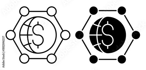 Linear icon. Network of elements of international financial system united into a single structure. Simple black and white vector isolated on white background