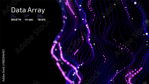 Dynamic distorted surface of blue-purple particles visualizing volatile crypto markets, blockchain ledgers, and DeFi transaction flows for fintech websites and NFT platform backgrounds.