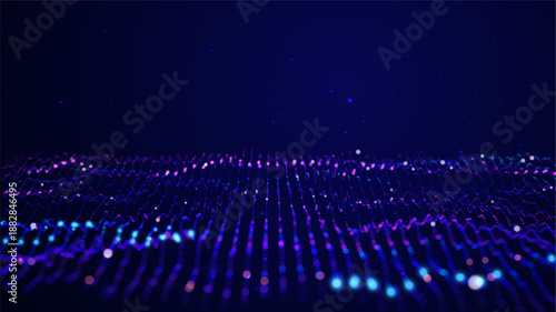 Dynamic distorted surface of blue-purple particles visualizing volatile crypto markets, blockchain ledgers, and DeFi transaction flows for fintech websites and NFT platform backgrounds.