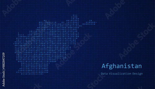 Afghanistan map made of binary code on tech blue background
