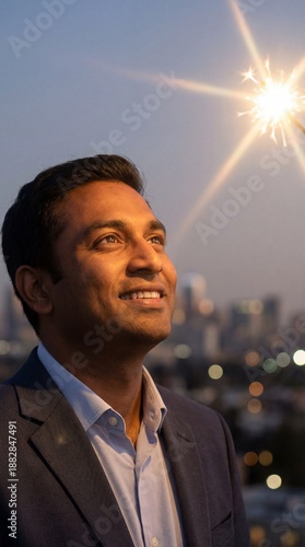 Futuristic businessman exploring a starry galaxy orbit with attitude, three-dimensional, ethnicity, issue, secure, ahead, businessman