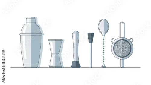 Essential Bar Tools Line Art Illustration For Crafting Delicious Cocktails Vector