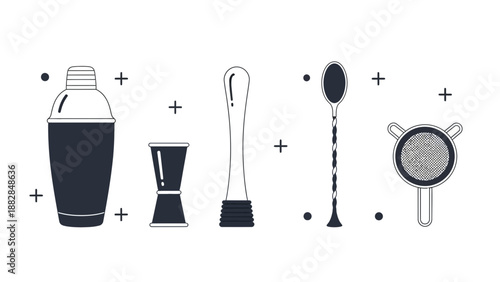 Essential Bar Tools Silhouettes For Creative Cocktail Mixing And Drink Preparation