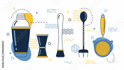 Essential Cocktail Tools Illustrated In A Clean And Modern Vector Art Style