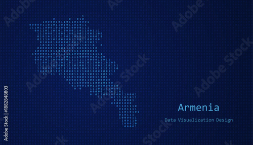 Armenia map made of binary code on tech blue background