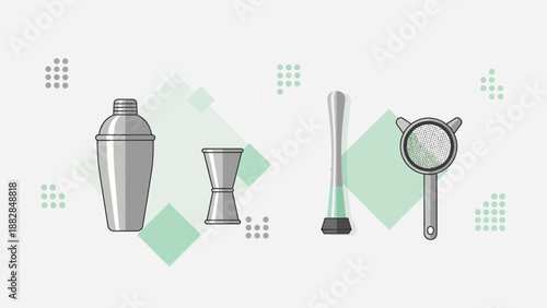 Essential Barware Collection: Illustrated Cocktail Tools for Premium Drink Preparation
