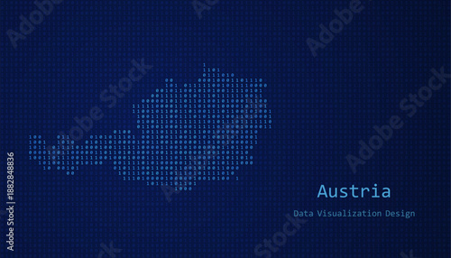 Austria map made of binary code on tech blue background
