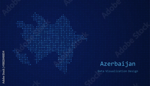 Azerbaijan map made of binary code on tech blue background