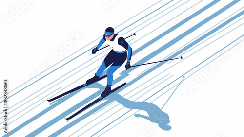 Skiing down a snowy slope A dynamic vector illustration of a cross-country skier in motion