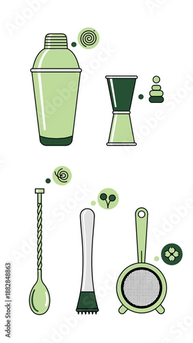 Essential Barware Collection: Minimalist Design Featuring Cocktail Shaker and Mixing Tools