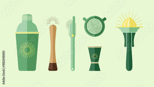 Essential Barware Collection: Vector Illustration of Cocktail Equipment for Mixing Drinks