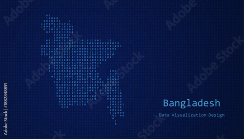Bangladesh map made of binary code on tech blue background