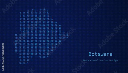 Botswana map made of binary code on tech blue background