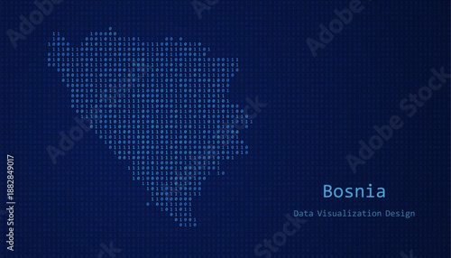 Bosnia map made of binary code on tech blue background