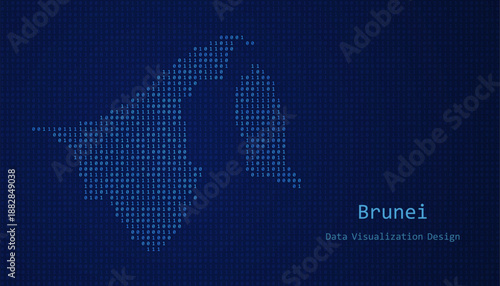 Brunei map made of binary code on tech blue background