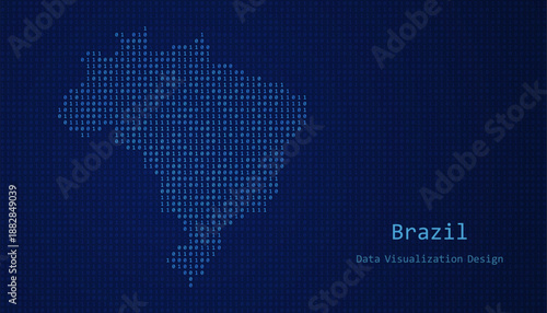 Brazil map made of binary code on tech blue background