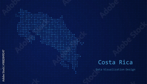 Costa Rica map made of binary code on tech blue background