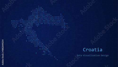 Croatia map made of binary code on tech blue background