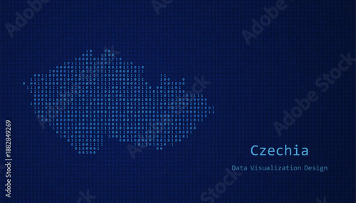 Czechia map made of binary code on tech blue background