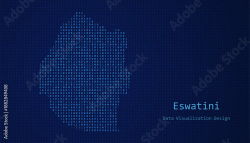 Eswatini map made of binary code on tech blue background