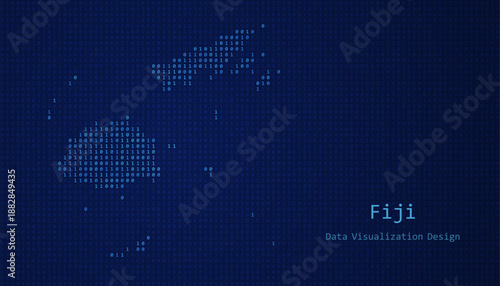 Fiji map made of binary code on tech blue background
