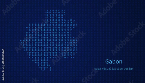 Gabon map made of binary code on tech blue background