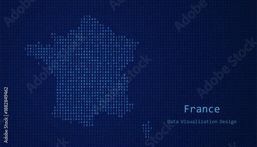 France map made of binary code on tech blue background