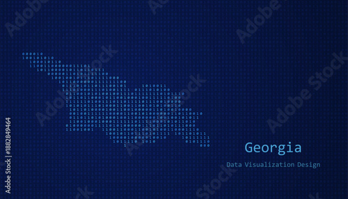 Georgia map made of binary code on tech blue background
