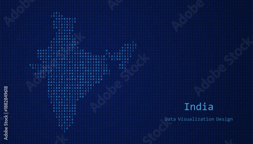India map made of binary code on tech blue background