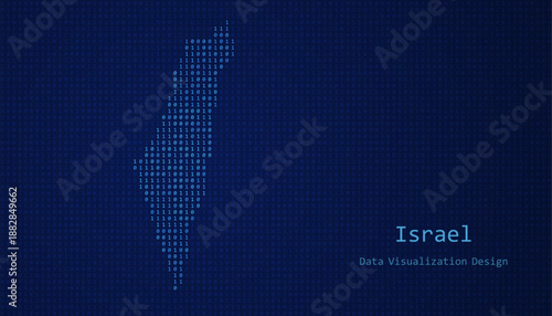 Israel map made of binary code on tech blue background