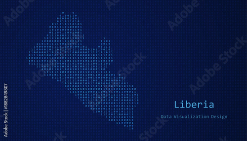 Liberia map made of binary code on tech blue background