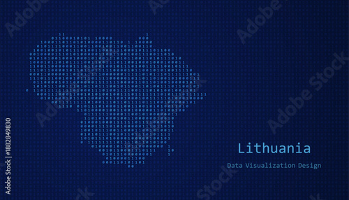 Lithuania map made of binary code on tech blue background