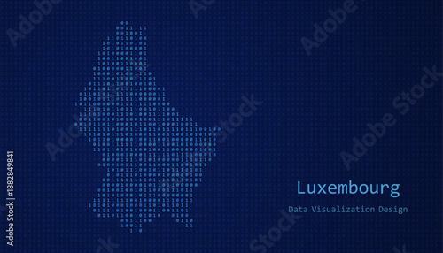 Luxembourg map made of binary code on tech blue background
