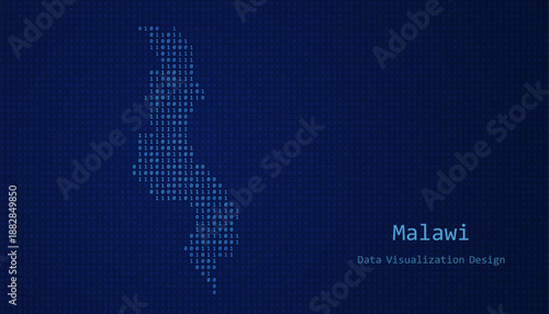Malawi map made of binary code on tech blue background