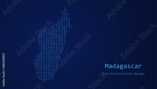 Madagascar map made of binary code on tech blue background