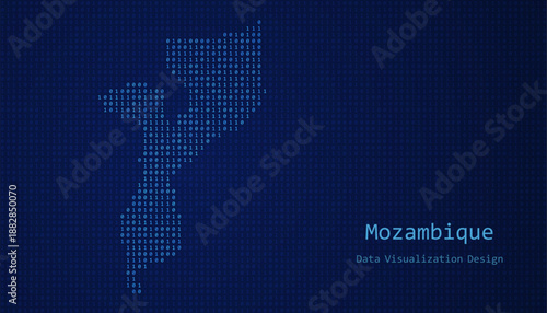 Mozambique map made of binary code on tech blue background