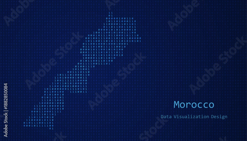 Morocco map made of binary code on tech blue background