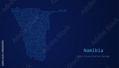 Namibia map made of binary code on tech blue background